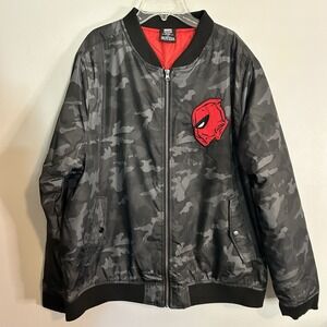 Marvel Deadpool Camouflage‎ Bomber Puffer Jacket Gray Red Full Zip Mens XL NWT